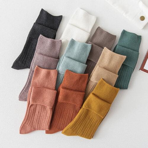 Japanese Casual Cotton Blends Socks Women Warm Solid Knitting Short Sock Fall Winter Anti-Pilling Calcetines De Mujer Streetwear