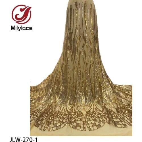 Latest African Sequins Fabric French Tulle Mesh Lace Fabric High Quality Wedding Dress Bridal Gown Lace JLW-270