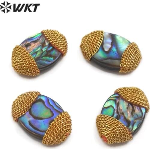 WKT JF321 New Arrival Natural Abalone Shell Oval Jewelry Accessories With Cute Metal Hat Women Jewelry Design Findings