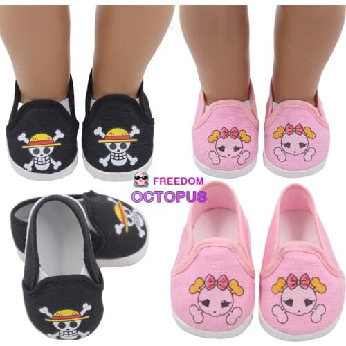 Printing Skull 17 Inches American Doll Shoes Easy To wear PU Cloth Shoes For 43cm New Born And Russia Dolls