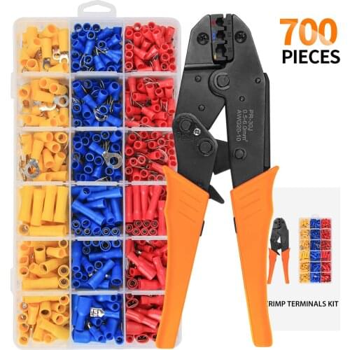 700Pcs Crimping Tools Pliers for 22-10 AWG 0.5-6.0mm2 of Insulated Car Auto Terminals & Connectors Crimping Plier Wire Kit HS-30