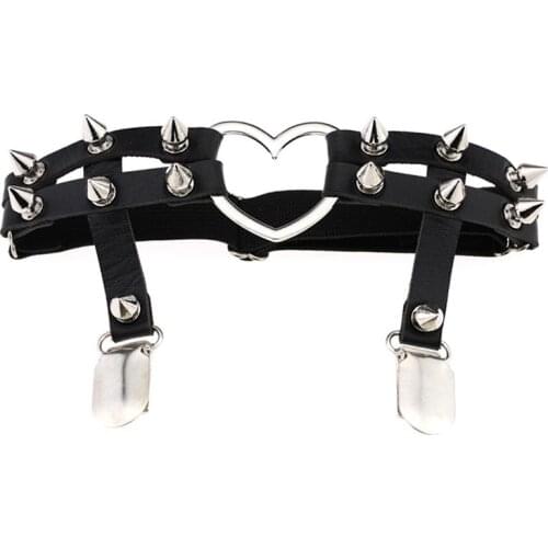 Rivet Heart-shaped Leg Ring Garter Belts Leather Harness belt Women Sexy Harajuku Tight Suspender Female Punk Bondage Strap