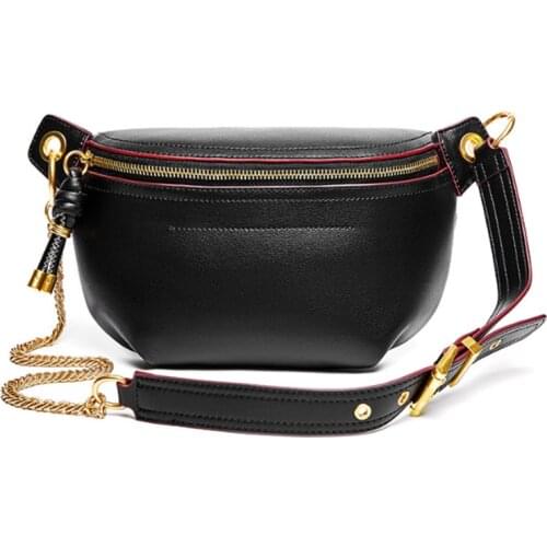 Female Lady Wait Pack Bum Bag Cowskin Single Shouder Bag Genuine Leather Waist Bags Women Designer Fashion Belt