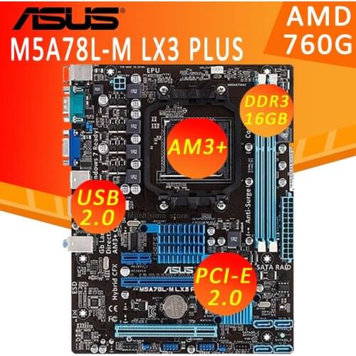 Socket AM3+ Asus M5A78L-M LX3 PLUS Motherboard DDR3 16GB VGA COM PCI-E 2.0 AMD FX Athlon II Desktop AMD 760G Placa-Mãe AM3+ Used