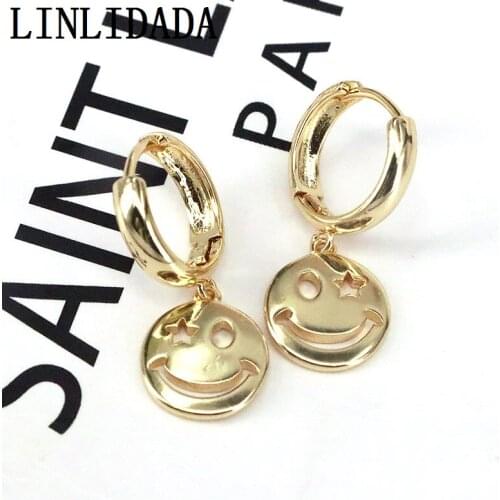 10Pairs 2021 Gold Metal Color Fashionable Women Smile Smiling Face Minimalism Hoop Earring
