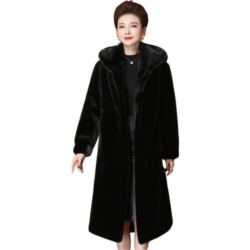 Winter Mink Coat Womens Whole Mink Imported Mink Hair Sable Pike Jacket Hooded Medium Length Plus Size Velvet Fur Overcoat