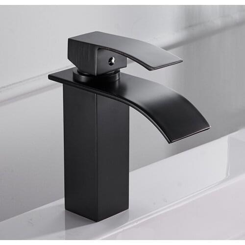 Basin Faucets Brass Gold Elegant Waterfall Bathroom Sink Faucet Single Lever Hole Deck Mount Big Square Spout Mixer Taps LT-503B
