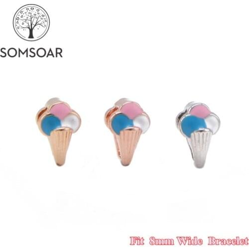 Somsoar Jewelry Kids Size Snow Cone Slide Charms fit 8mm Wide Leather Wrap Bracelet Wristband for child Toddler/Women 10pcs/lot
