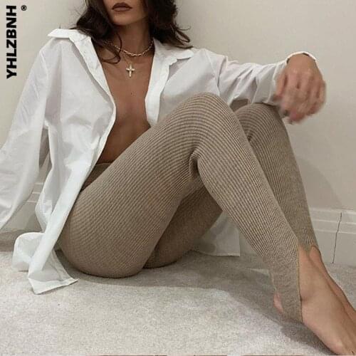 YHLZBNH Ribbed Knitt Skinny Stretch Leggings Women Autumn Winter Fashion Elastic High Waist Leggings Outfit Stirrup Leggings