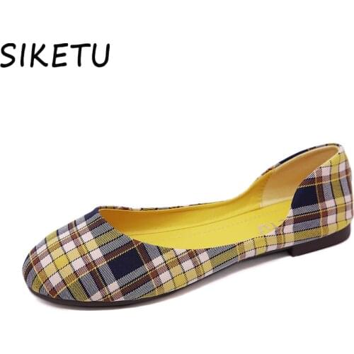 SIKETU Spring Summer Flats Bohemia Boho Shoes Soft Gingham Geometric Lattice Oxfords Boat Shoes Casual Shoes Plus Size 35-42