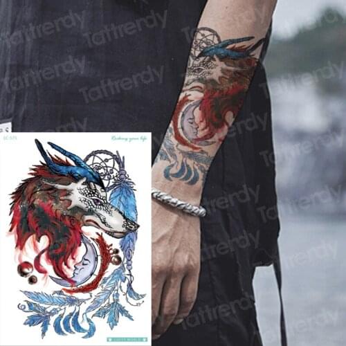 Temporary tattoo sticker wolf head art men tattoo sexy moon wolf tatoo boys big water tattoo body stickers women sexy decals