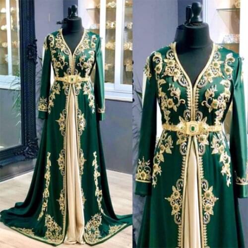 High Quality Moroccan Kaftan Evening Dresses Appliques Dubai Beads Saudi Arabic Muslim Special Occasion Prom Dresses Plus Size
