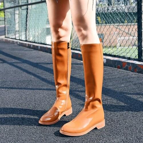 Mid Calf Boots Women Shoes 3cm Heel Martin Boots Patent Leather Fashion Shoes Black Yellow Winter Autumn Ladies 2019 New Boots