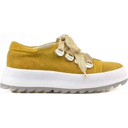 FootCourt- Mustard Suede Genuine Leather Women High-Heeled Sneakers Lace Up Yellow Shoes Thick Sole Casual Chunky Sole Sneakers