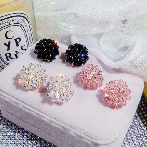 2019 New Arrival Round Crystal Women Trendy Stud Earrings Female Korean Crystal Earrings Female Korean Jewelry Simple Gift