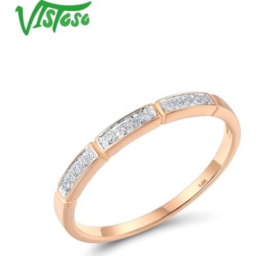 VISTOSO Genuine 14K 585 Rose Gold Rings For Women Sparkling Diamond Promise Engagement Anniversary Wedding Gift Fine Jewelry