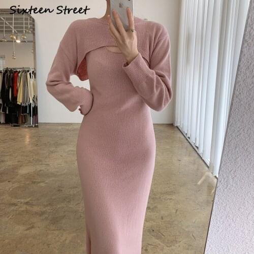 Wool Sweater Dress Korean Fashion Clothing Sexy Vestido Feminino Maxi Dresses for Women Autum Winter Y2k Dress High Quality 2021