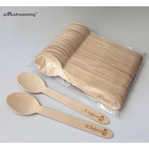 100pcs custom large wooden spoons with text or logo engraved heavy weight disposable serving spoons vintage coffee cake spoons