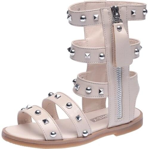 2020 New Little Girl Flat Summer Rivet Sandals Big Kid Beach Sandals Children Gladiator Princess Shoes 3 4 5 6 7 8 9 10 11 12