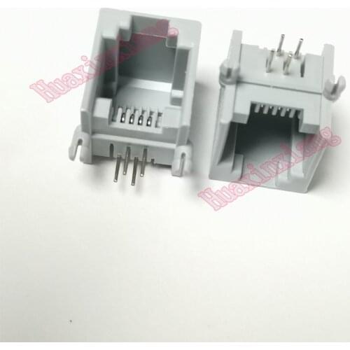 50pcs/Lot RJ11 6P4C Female Socket/Jack Connector PCB Mount Network Modular 4P Grey Color