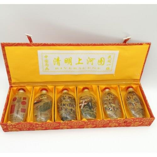 6pc Chinese Riverside Scene at Qingming Festival Inside painted Snuff Bottle a set