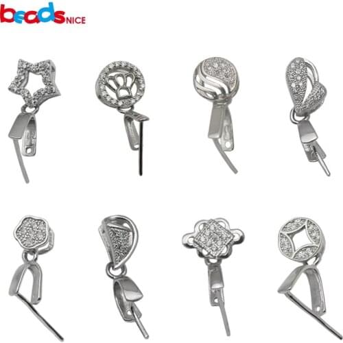 Beadsnice 925 sterling silver jewelry findings pinch bail hook in platinum plated for pendants diy beading supply ID 34621