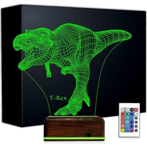 Wooden Fashion 3D Led Lamp 16 Color Controlled Dinosaur T-Rex Trex
