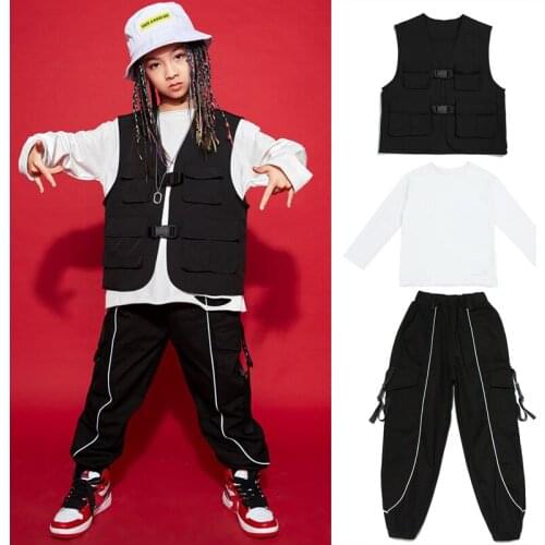 Kids Hip Hop Clothes Jazz Street Dance Costume Black Vest Pants Joggers Modern Hiphop Performance Outfit Stage Costume BL5697