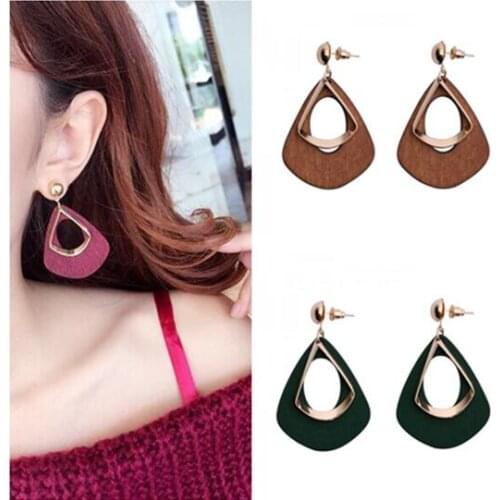 Ey090 European and American personality retro woody hollow water droplets shape alloy female earrings jewelry 1 pair