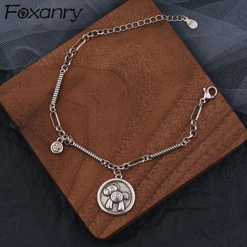 Foxanry New Fashion 925 Sterling Silver Chain Brcacelet Vintage Creative Horse Round Pendant Thai Silver Jewelry Party Gifts