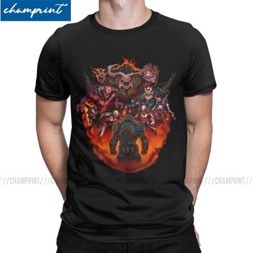 Men T-Shirts Fight Like Hell Vintage Tees Doom Eternal Doomguy Doom Slayer Cacodemon T Shirt Round Neck Clothes Summer