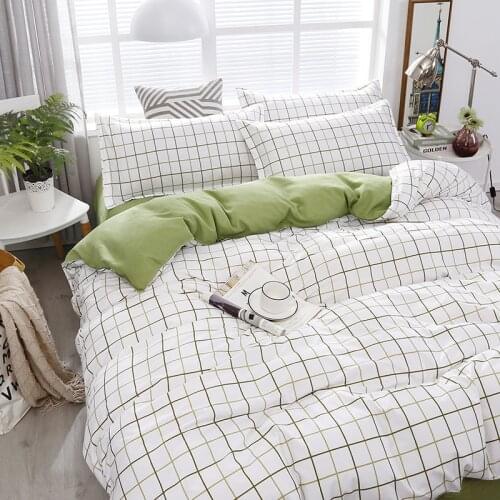 Fashion Bedding Set White Green Double Bed Linens Cover Quilt Duvet Pillowcase Queen Size Sheet Flower Classic Grid For Girl Boy
