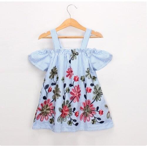 Top Fashion Flower Embroidered Girls Summer Dress 2019 Kids Shoulderless Princess Dresses For girl Bebe Birthday Clothes