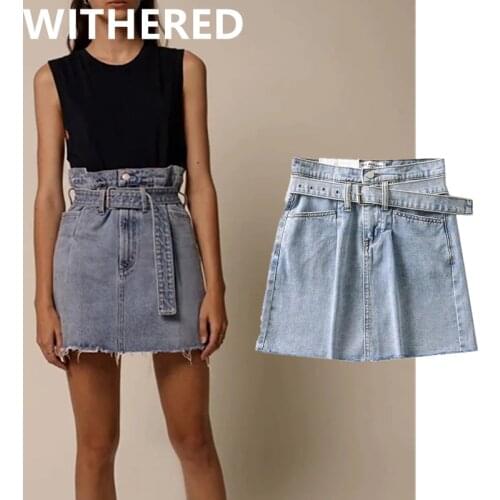 Jenny&Dave mini skirts womens denim skirt women ins fashion blogger high street sashes high waist sexy burr faldas mujer moda