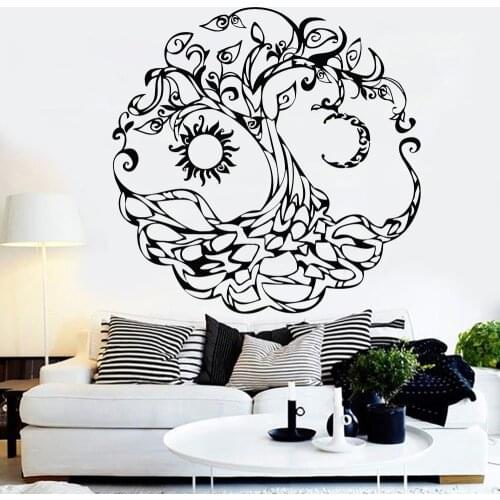 Tree of Life Wall Decal Abstract Symbol Moon Sun Day Night Vinyl Wall Stickers Living Room TV Background Art Wall Decor Y896