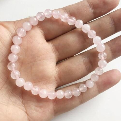 Genuine Gemstone Pink Quartz Bracelet 6MM Natural Gem Stone Bead Healing Power Energy Jewelry