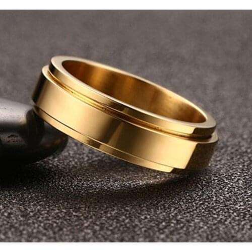 Modyle New Personalized Gold Color Stainless Steel Spinner Wedding Ring for Men 6mm Black IP Love Promised Ring Jewelry