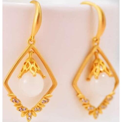 New S925 Silver Earrings Natural Hetian Jade Geometry Dangle Earrings