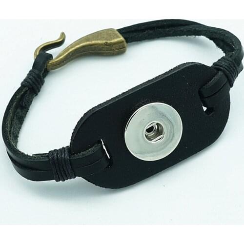 New SE0103 Brown&Black Real Leather Layers Simple snap Bracelet Best-selling 21CM fit 18MM snap buttons jewelry wholesale