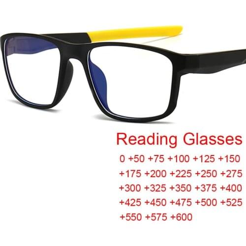 Sport Style Reading Glasses Men Vintage Luxury Transparent Square Glasses Frame Presbyopia Computer Blue Light Glasses 0 to +6.0