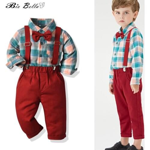 Boys Baby Clothing Fashion Gentleman Wedding Party New Year Kids Boy Clothes Spring Autumn 2021 Clothing T-Shirt+Belt Pant Boys