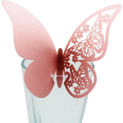 10pcs Place Cards for Wine Glasses Cup Wedding Party Favor Hollow Out Butterfly Table Decor Laser Cut-out Name Cards Pink Blue