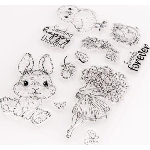 Easter Bunny Egg Girl Flower Transparent Silicone Rubber Clear Stamps for Scrapbooking DIY Easter Album