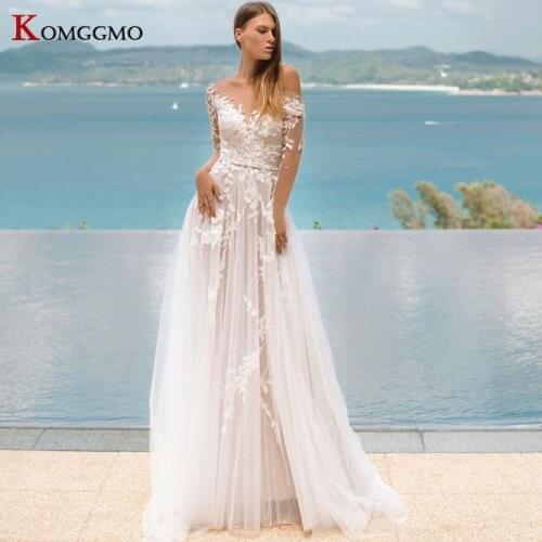 2021 New Arrival Full Sleeve Court Train Embroidery Appliques Tulle Bridal Gown High-End O-Neck Button Back A-Line Wedding Dress