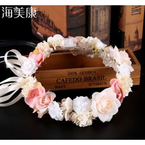 Haimeikang Beach Holiday Hawaiian Wreath Bride Headdress Garland Sen Female Simulation Flower Headband Photo Accessories