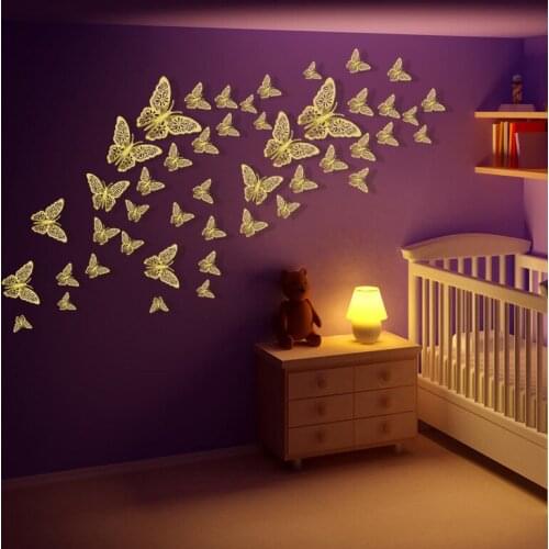 Hollow 3D l butterfly wall stickers home simulation double-sided deco butterfly childrens wall stickers holiday party layout