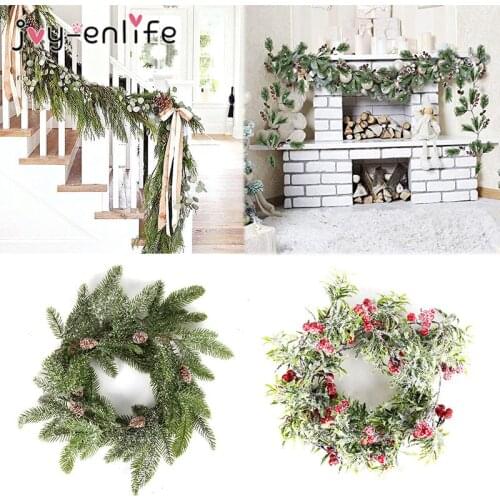 Christmas home decoration garland Pine Needles snow Red Berry Mini Pine Cone Wreath new year Xmas Wreath Lanyard vine navidad