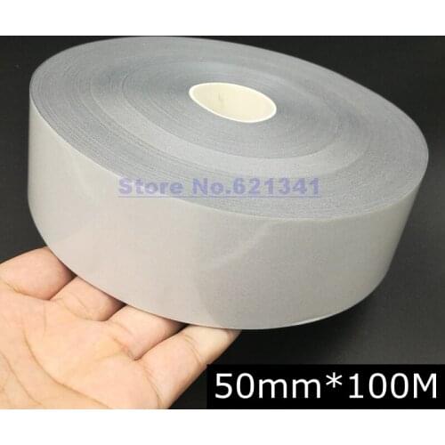 50mm*100m Silver Reflective Fabric Tape No Elastic Material Iron On Clothes Excellent Silver Reflective Tape