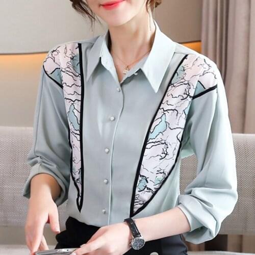 Long Sleeve Print Chiffon Blouse Shirt Blouse Women Blusas Mujer De Moda 2021 Turn Down Collar Blouse Blusa Women Blouses E333