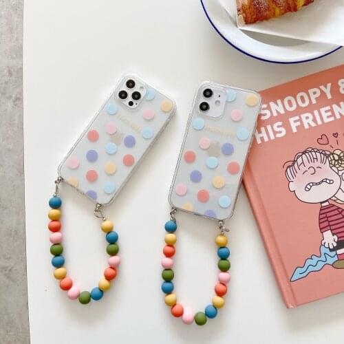 Cute Wave point Wrist Chain Phone Case for iPhone 12 Pro Max Happy nice Chain Hanging Cases for iPhone 7 8 Plus XR11 ProMax